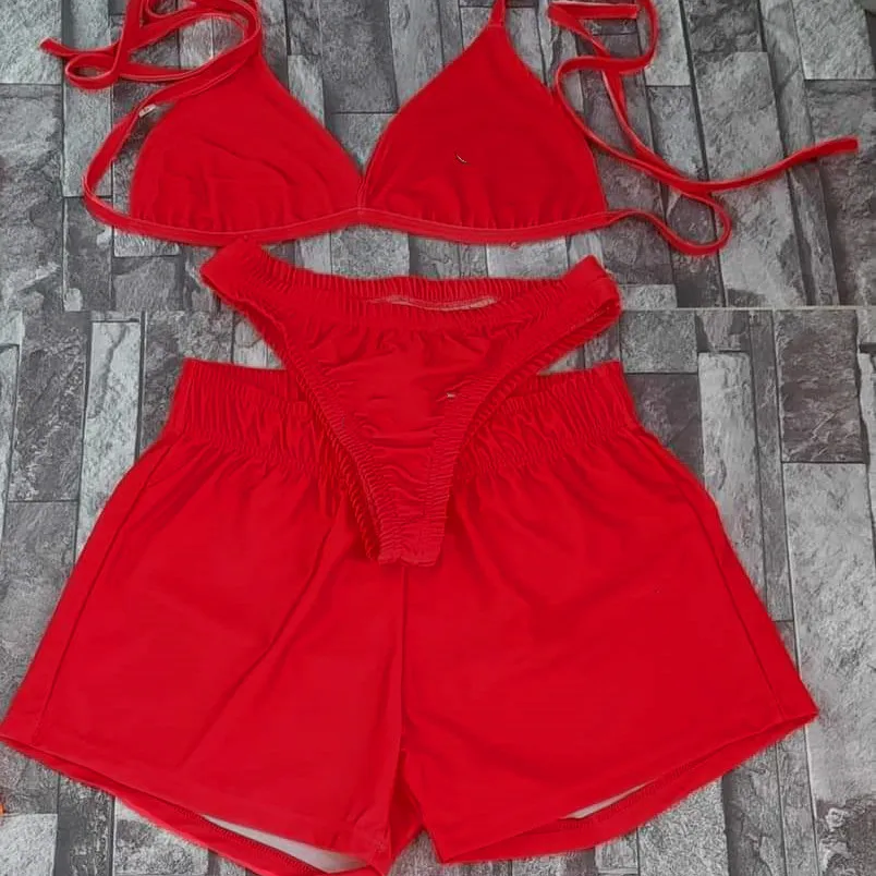 
2021 Biker Shorts Women Running Jogging Women Girls Booty Yoga Boxer Board Gym Sweat Summer Swim Three Piece Bikini Shorts Set 