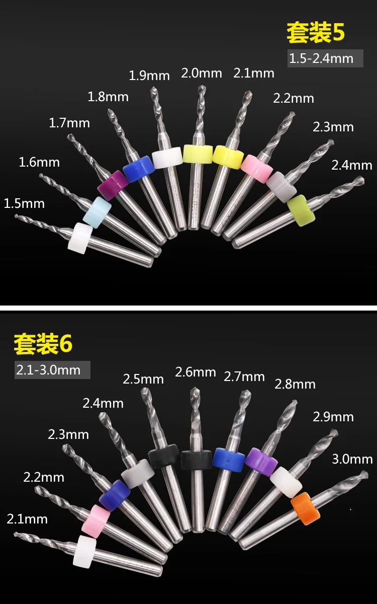 10pcs/Set 0.6-1.5mm Mini PCB Drill Bit Set Alloy Tungsten Steel for Print Circuit Board CNC Drill Bits Kit