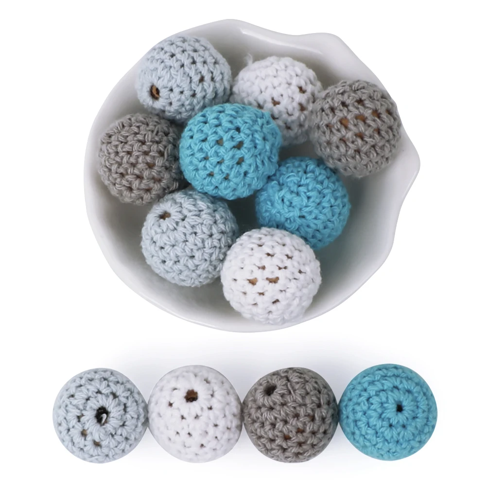 16 & 20mm Crochet Round Wooden Beads Colour Mix Ball Knit For Decoration Inside Baby Teething