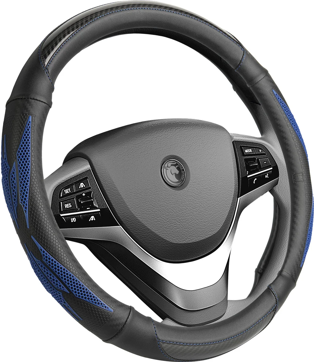 MELCO  GripDrive Red Carbon Fiber,Standard 15 inch Size, Faux Leather Comfort Grip, Car Steering Wheel Cover for Truck Van SUV