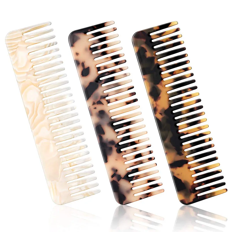 wholesale Fashion custom anti-static pocket resin cellulose detangle acetate hair wide tooth comb with logo