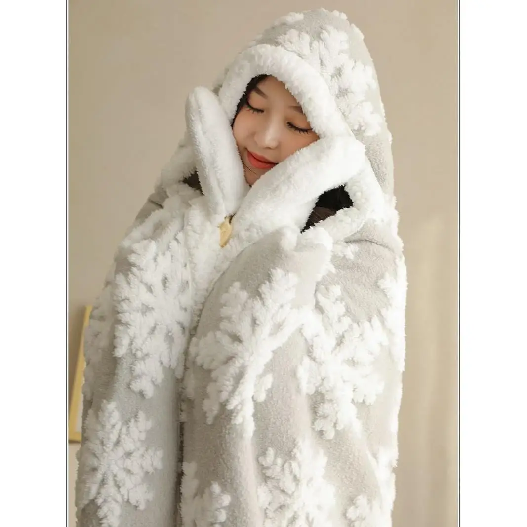 Double Sided Flannel Custom Animal Hooded Halloween Blanket With Hood