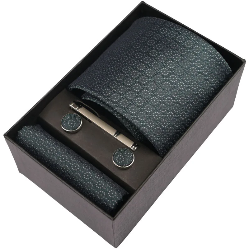 Woven Men Tie Green Polka Dot Necktie Handkerchief Set Pocket Square Micro Fibre Polyester Ties