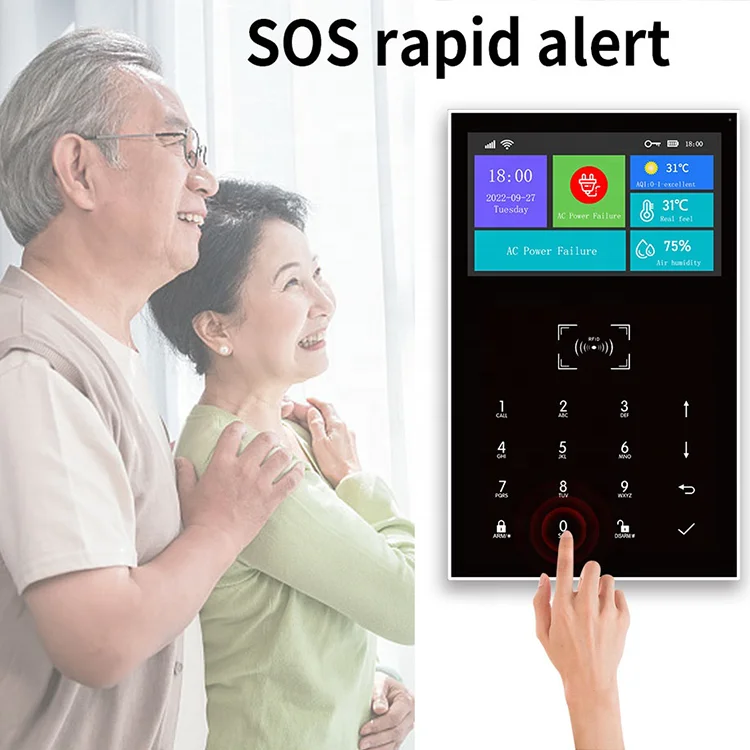 PGST 4G Wireless Home Alarm System WiFi Alarm System EU Version EU Plug 4.3 Inch IPS Color Display Screen Burglar Alarm System