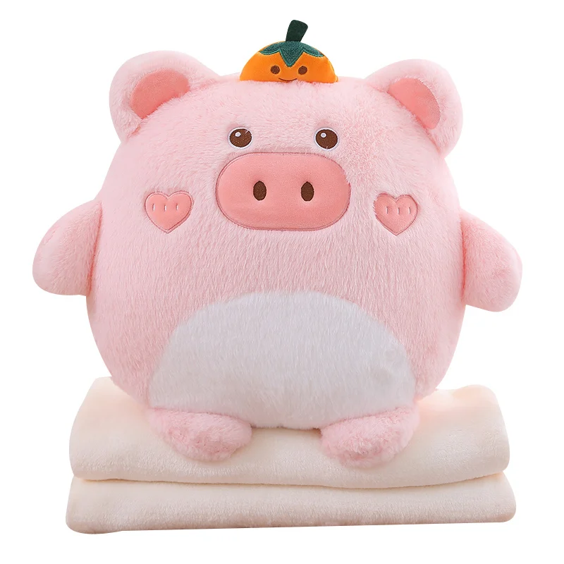 35cm Stuffed Bunny Frog Pig Koala Dinosaur Animal Pillows with 100*170cm Blanket Inside Adorable Gifts for Kids