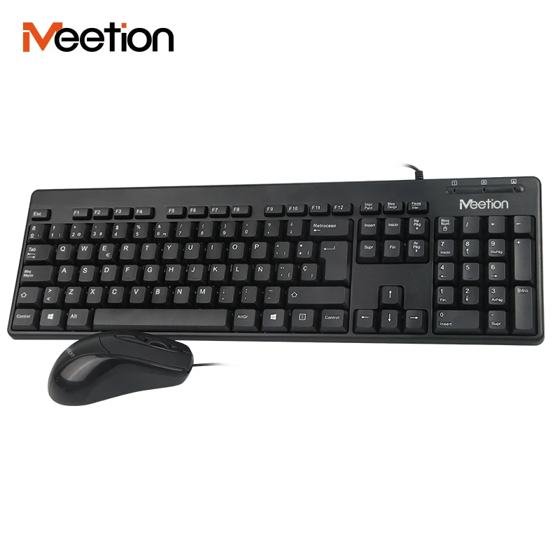 AT100 Cheapest Ergonomic Standard USB Cord Wired Office Keyboard and Mouse Combo For Laptop And Desktop