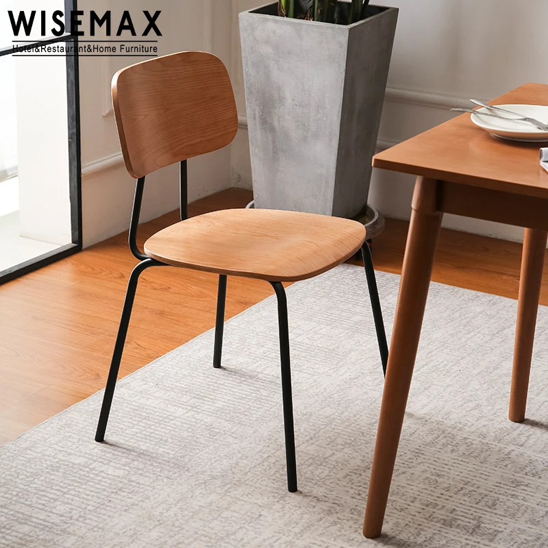 WISEMAX FURNITURE Industrial Style Modern Metal Cafe Chair With Wood Seat In Restaurant and Coffee Shop Dining Chair