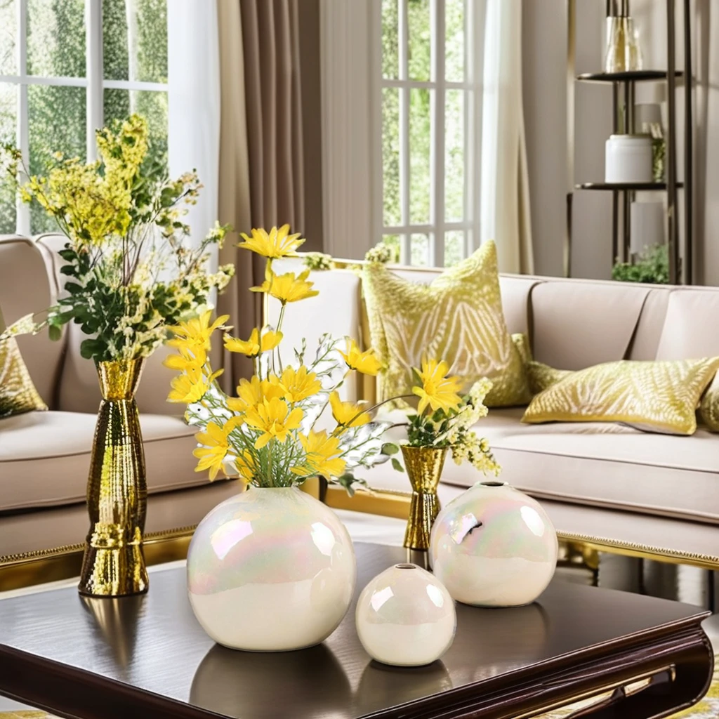 Set of 3 Nordic Wedding Table Accessories Luxury Ceramic Flower Vase with Cute Pearl Glaze for Home Decor