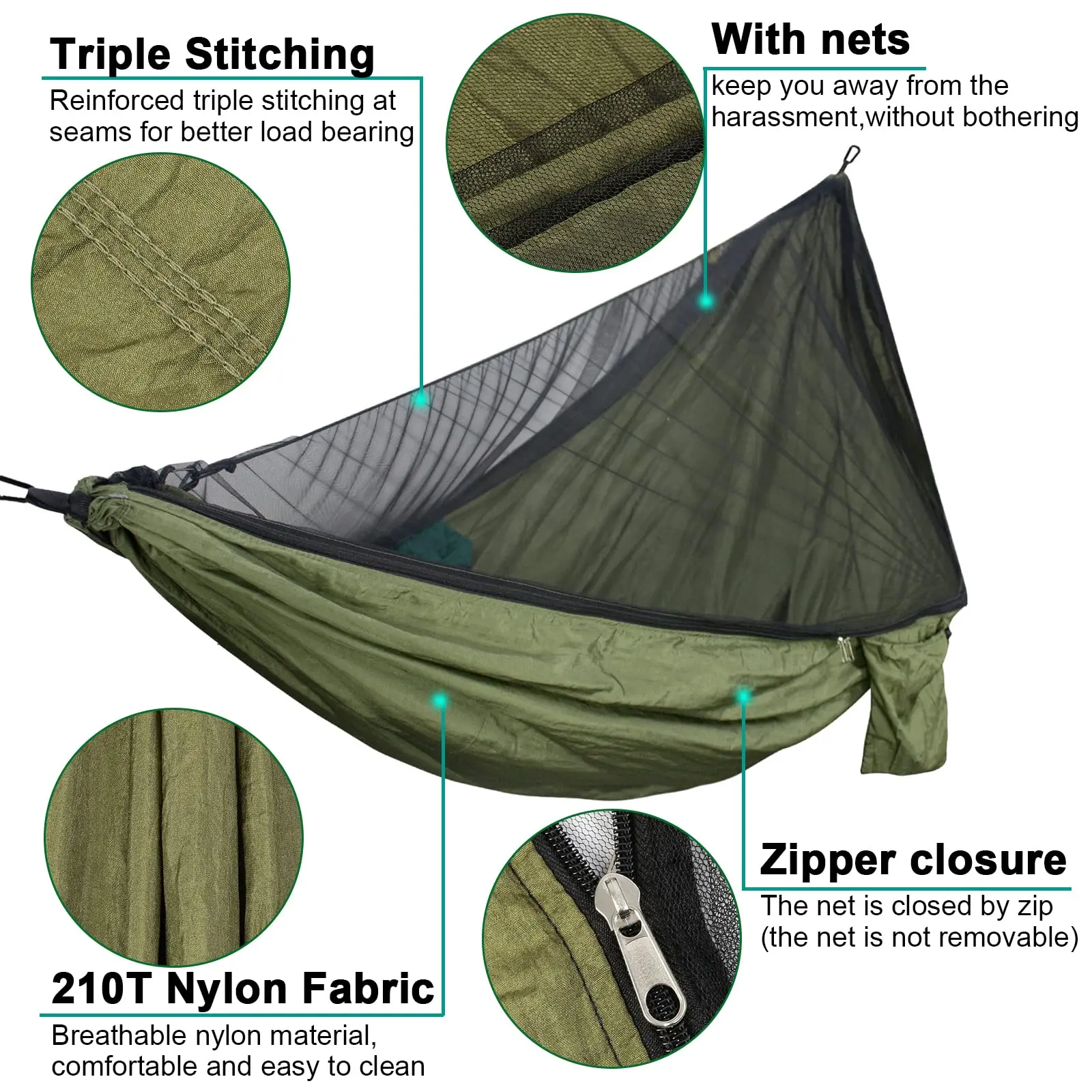 Outdoor Hammock with Mosquito Net 600 lb Load Capacity Breathable Ultralight Parachute Nylon Camping Travel Hammock