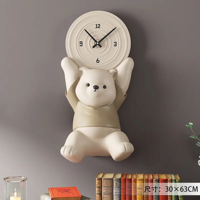 Wholesale Vitality Bear Living Room Stereo Hanging Clock Light Luxury Porch Household Wall Clock Fashion Animal Decoration Clock