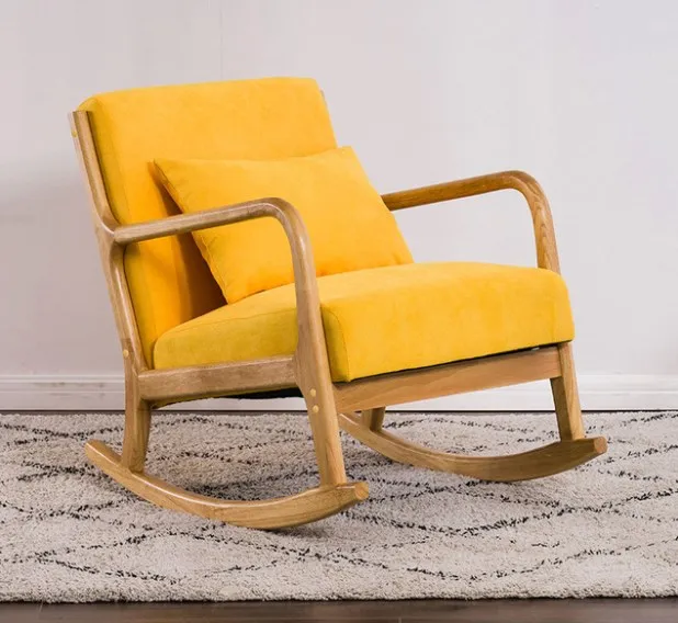  Mid-Century Modern Accent Rocking Chair Upholstered Wooden Lounge Arm Fabric Single