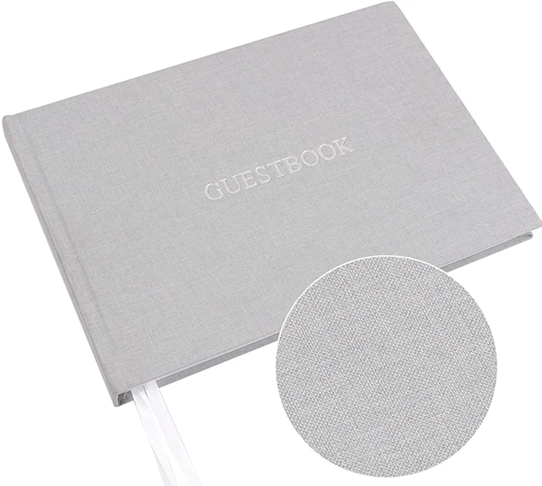Wedding Guest Book (120 Pages) Linen Hardcover Sign-in & Registry Guestbook Silver Foil Stamping, Gilded Edges and Silver