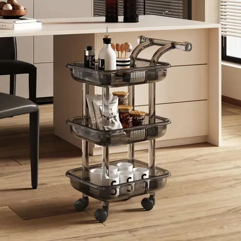 Plastic storage vehicle 3-layer storage trolley is stable and movable transparent plastic tool storage