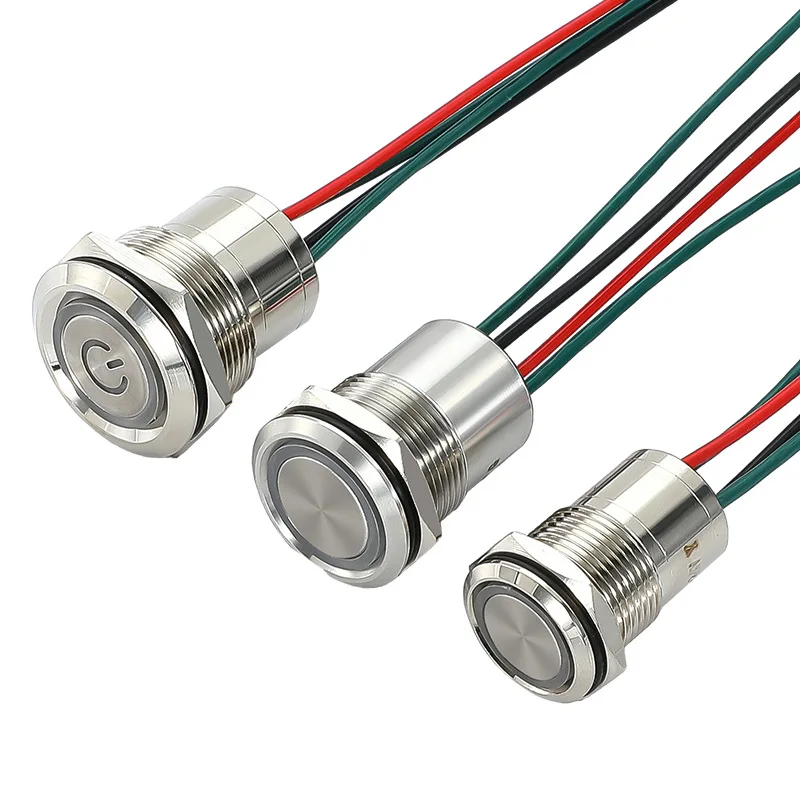 Stainless Steel Waterproof Dustproof Momentary Latching  16mm 10A Silver Alloy Push Button Led Wired Switch