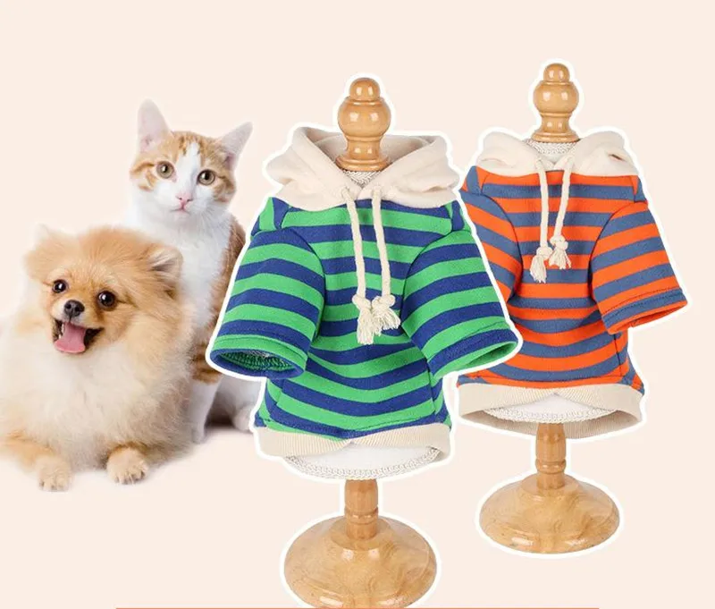 2022 New hot selling  Stripe dog hoodie with hat 100% cotton for cat