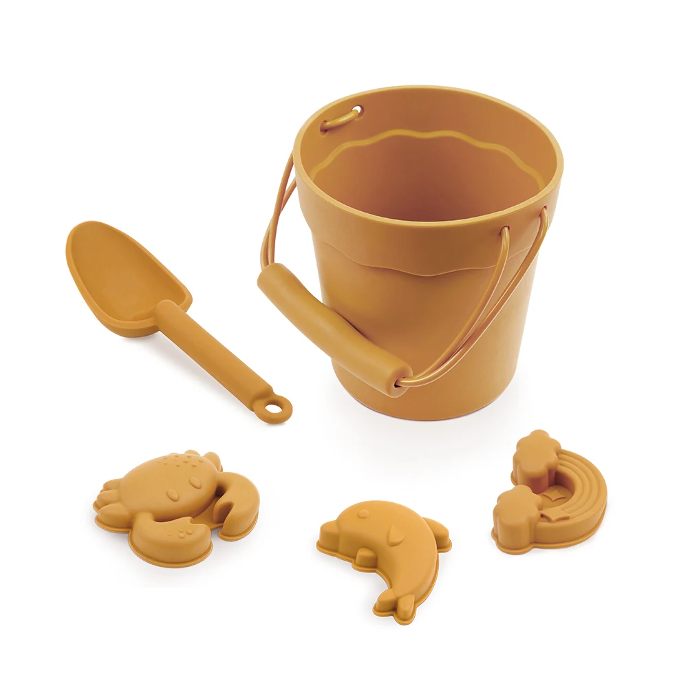 Summer Outdoor Soft Eco Friendly Silicone Beach Sand Toy Set For Kids Baby Silicone Sand Beach Bucket Set