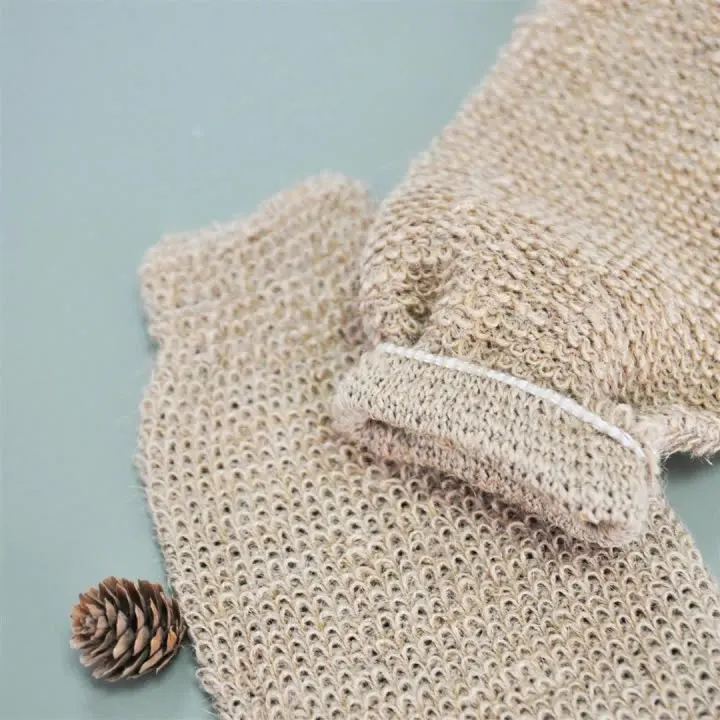 Eco Friendly Cotton Linen Exfoliating Mitt Gloves Reusable Body Scrub Bath Exfoliating Gloves