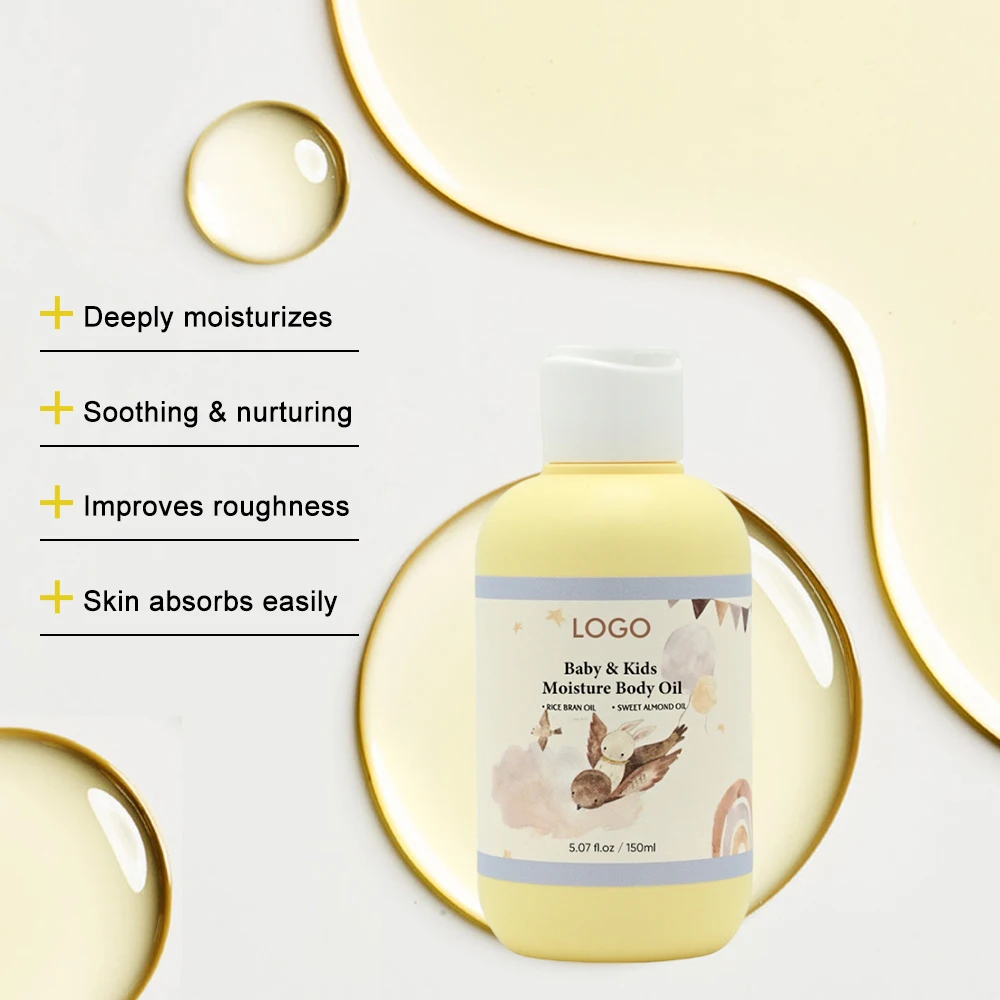 Private Label Mild Baby Care Product Non-Greasy Hydrating Lightweight Organic Kids Soothing After Shower Body Oil For Dry Skin