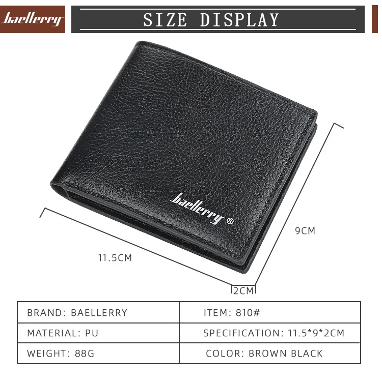 baellerry cartera hombre black rfid minimalist man pu leather wallet minimalist design modern man wallet  slim Bifold men purse