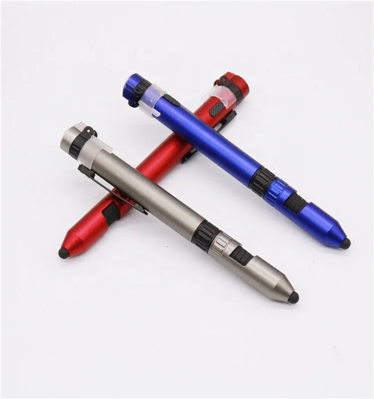 Multi-function 6-in-1 compass led mobile phone holder touch screen screwdriver ballpoint pen