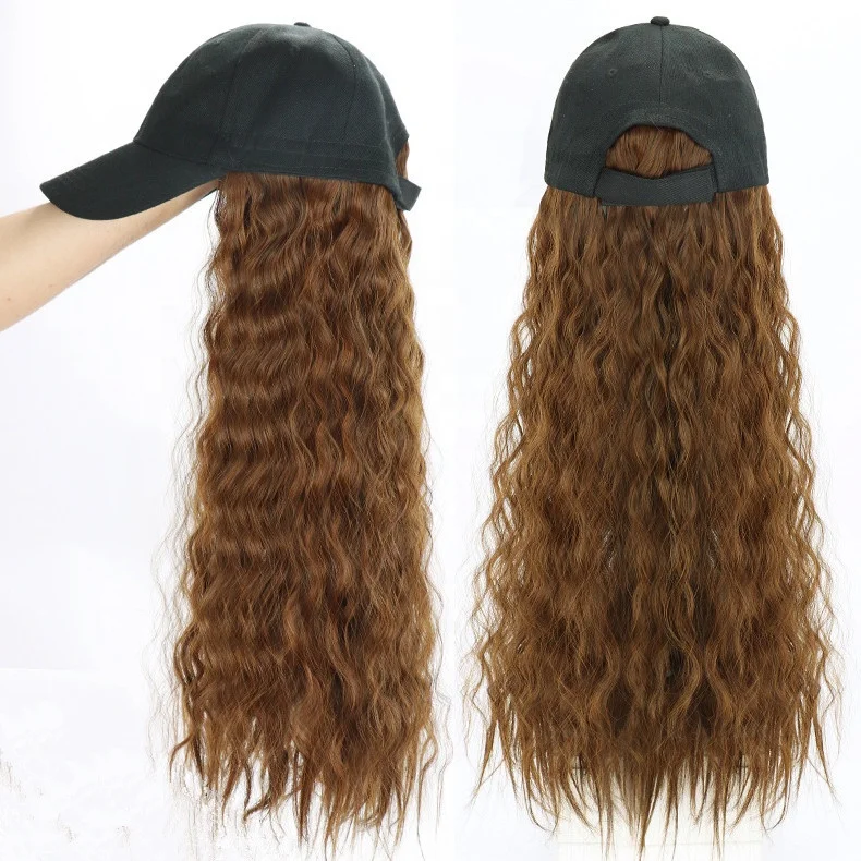 Fashionable Baseball Hat Wig Water Wave Hairpiece Outdoor Travel Wig Hats Hair Wigs With Hats
