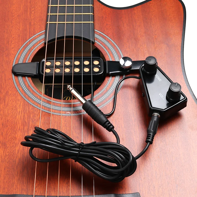 12 Sound Hole Guitar Pickup Transducer For Acoustic Guitar Preamplifier With Tone And Volume Control Cable Line