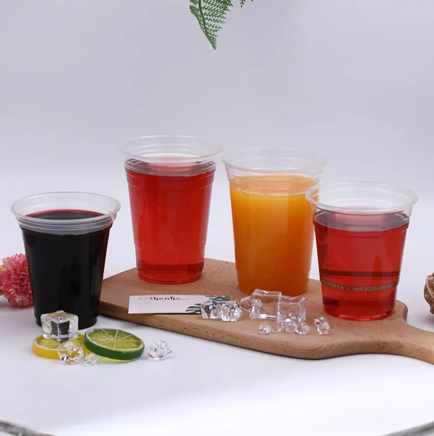 custom  PLA disposable biodegradable Cold Drink cups with lid