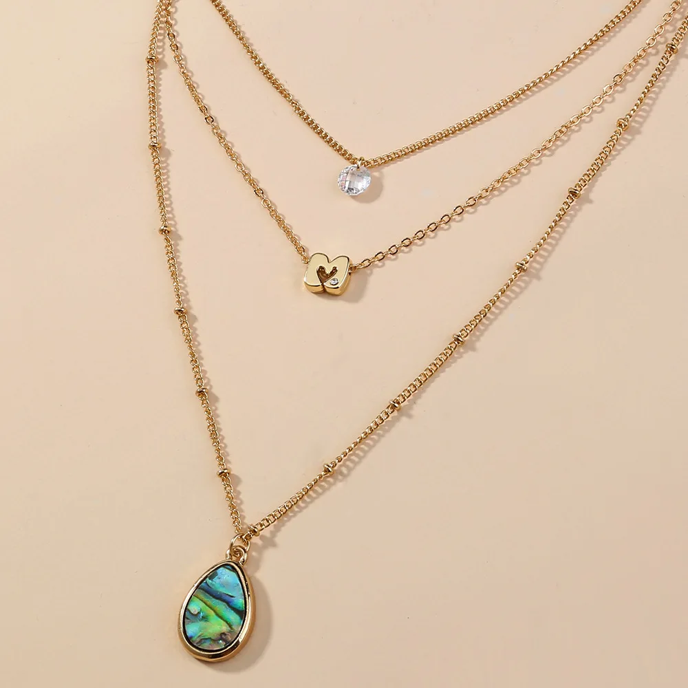 Colorful Water Drop Abalone Shell Pendant Multilayer Personalized Pendant Necklaces Accessories Jewelry Link Chain Women