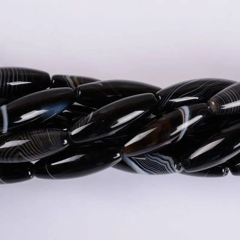 
30mm Black banded agate oval tube cylinder loose gemstone beads 