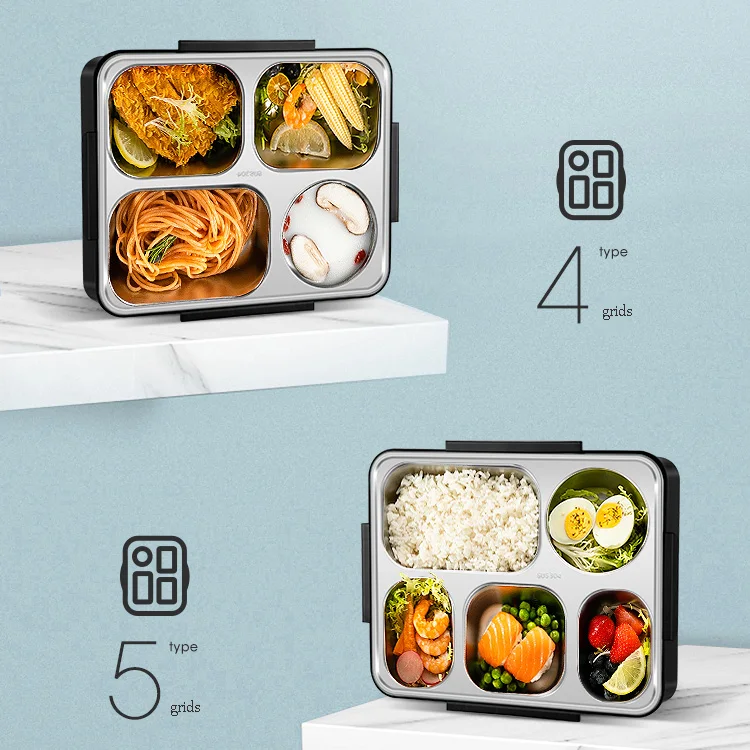 Tiffin take away food container insulated thermal children school heated metal bento stainless steel kids lunch box set with bag