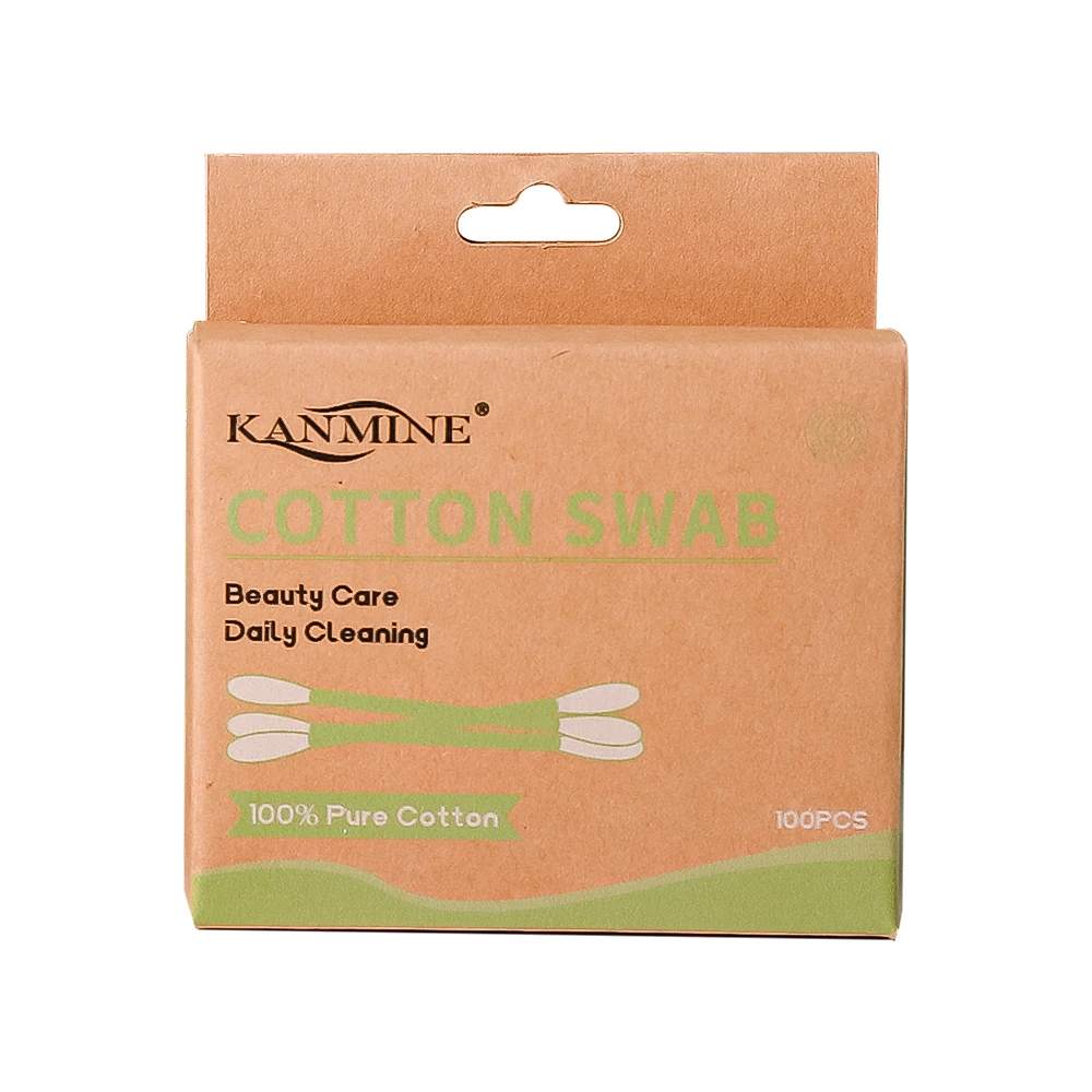 Wholesale Low Moq Custom Logo Ear buds 100 Pieces Aircraft Hole Hang Card Bamboo Stick Cotton Bud With Kraft Paper Box