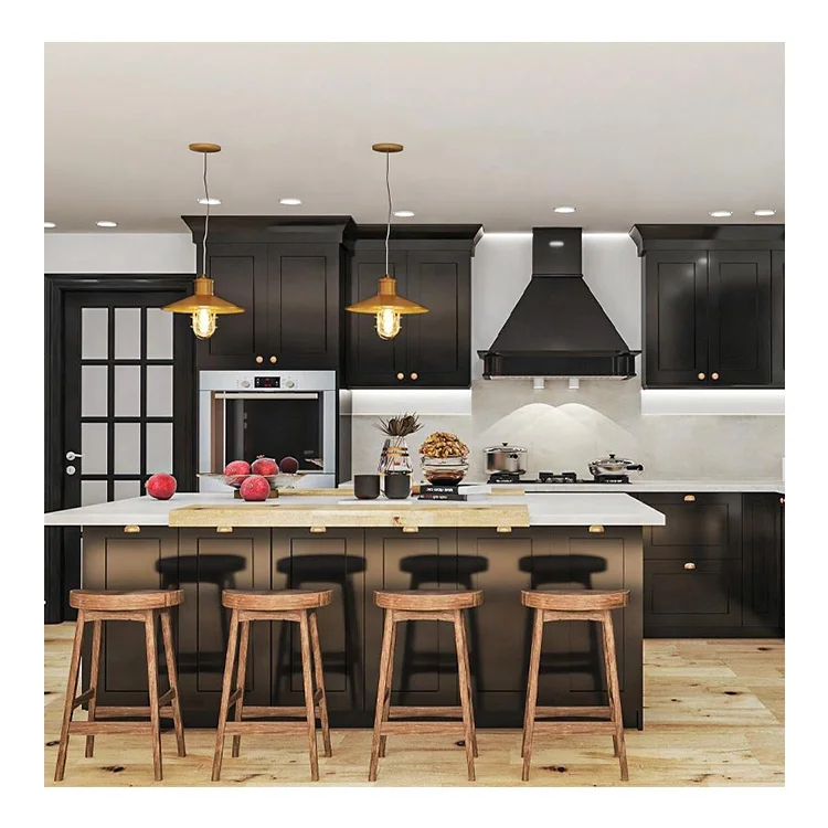 American Style Popular Solid Wood Carved Full Painting Kitchen Cabinet Furniture