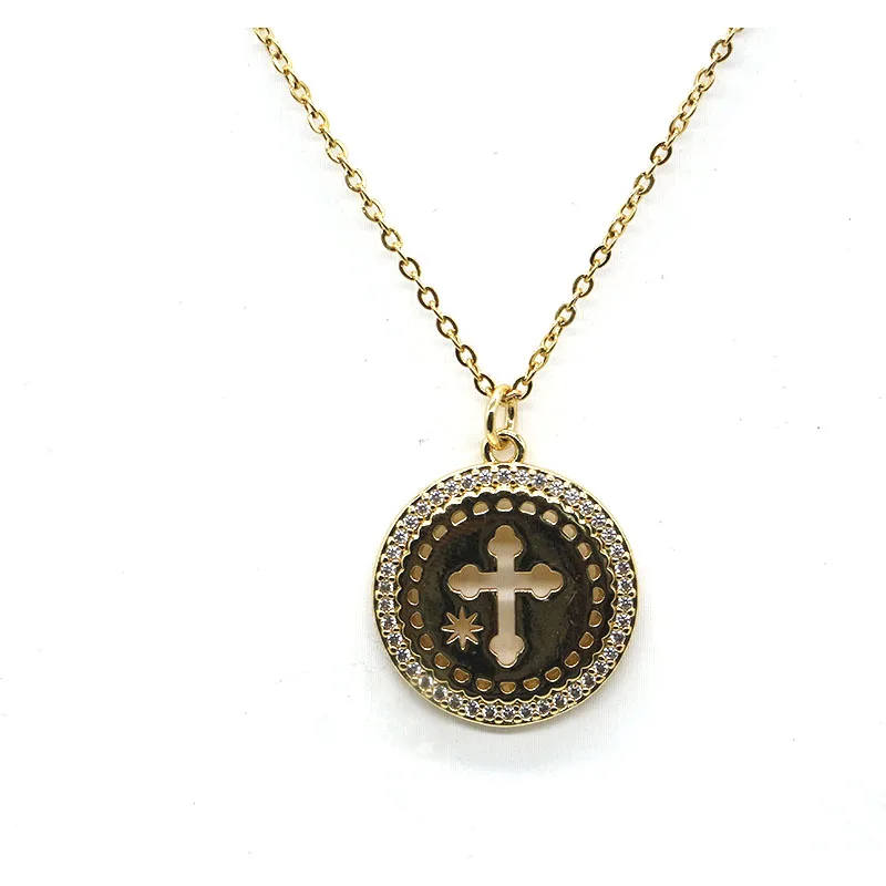 Jewelry Cross Necklace Wholesale Zirconia Brass Gold Plated Zircon Jesus Religious Cross Pendant Necklace