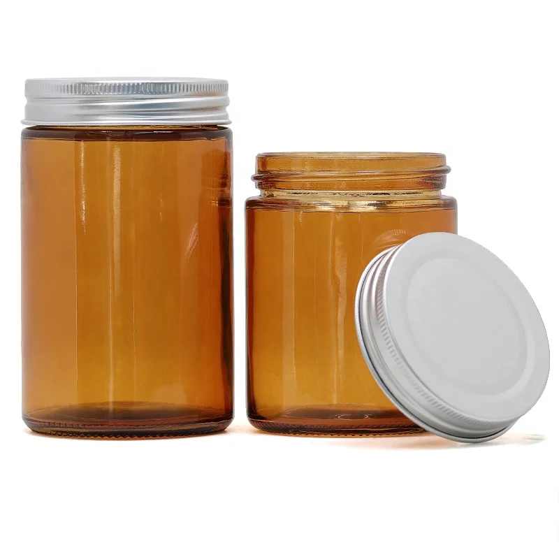 8 oz 120g Transparent Amber Glossy Grey Glass Mason Candle Jar with Screw Tin Lid Cylinder Type