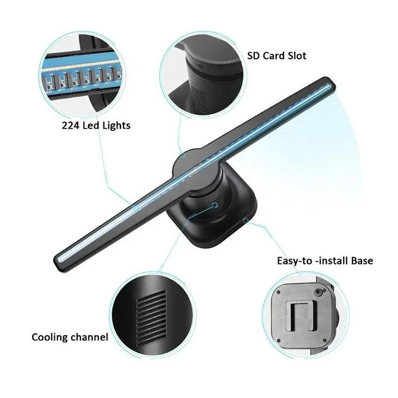 1600*960dpi 72cm Indoor Advertising Hologram 3d Holographic Naked Eyes 3d Led Fan With Wifi App Control
