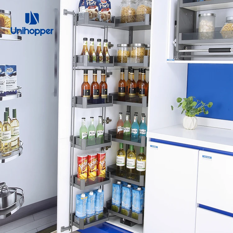 Unihopper Kitchen Cabinet Aluminum Alloy Storage Organizer Swivel Pull Out Tall Unit Tandem Glass Basket Pantry Unit
