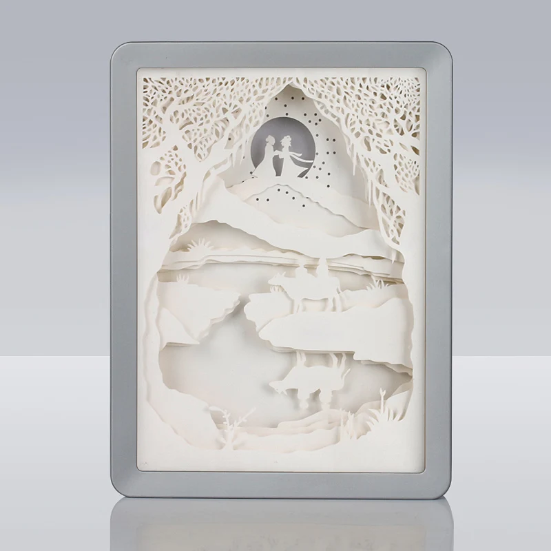 Traditional Chinese fasion LED shadow box couples date riverside scene frame in valentines day