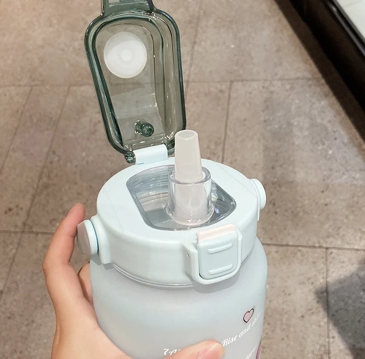 2L Motivational Water Bottle botol minum Hot Cold Insulated Metal Drink Bottle With Straw