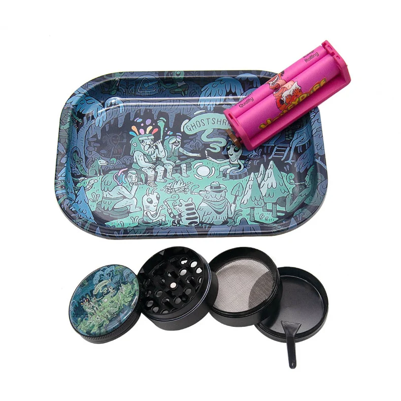 Portable rolling tray herb smoking set kit smoke smoking tray herb grinder accessories gift set