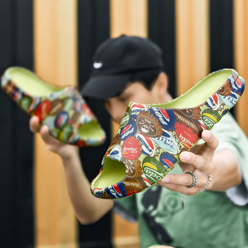 Ziitop Dropshipping Yeezy Slippers Graffiti Printing Slip Resistant Flip-flops Custom Mens flip flops