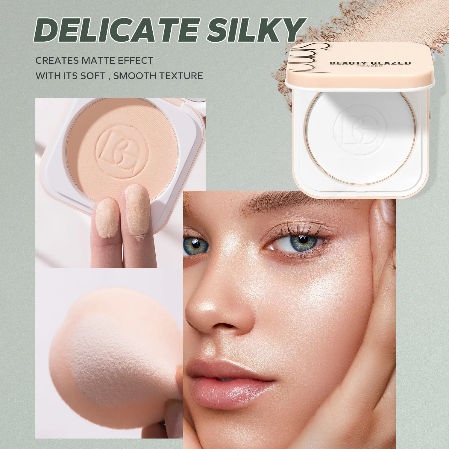 BEAUTY GLAZED 4-color Powder Cake Make-up Matte Finish Non-makeup Durable Waterproof No