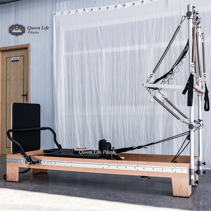 Queenlife High End Commercial Yoga Studio 12 Springs Maple Wood Full Track Half Tower Reformer Pilates Machine for sale