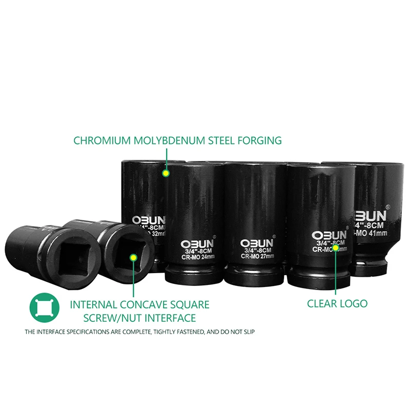 Air Impact Tool Set Cr-Mo Deep Impact Socket Set For Automotive Wheel Suspension Frame And Axle Maintenance And Repair Truck