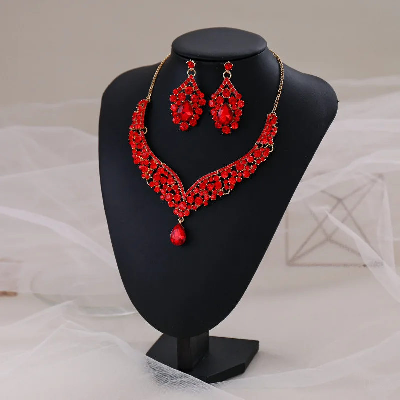 Bride Crown Accessories Atmospheric Rhinestone Multi-Color Necklace Earrings Set Wedding Necklace Embellishment Ornament