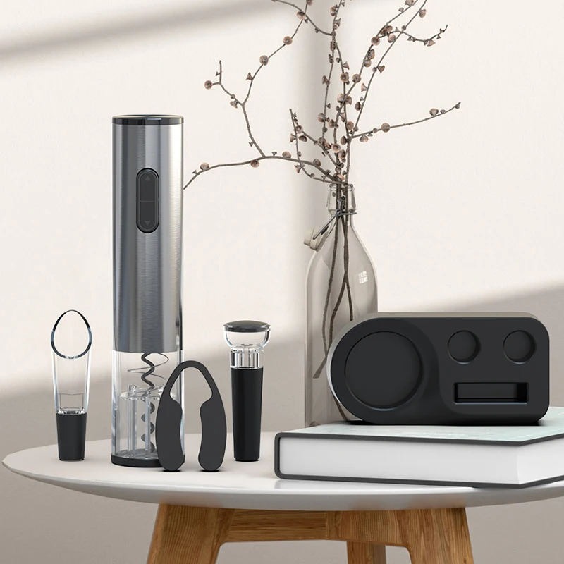 Reusable Wine Corkscrew Opener with Foil Cutter, Battery Operated Stainless Steel Wine Remover for Home Party Bar Restaurant