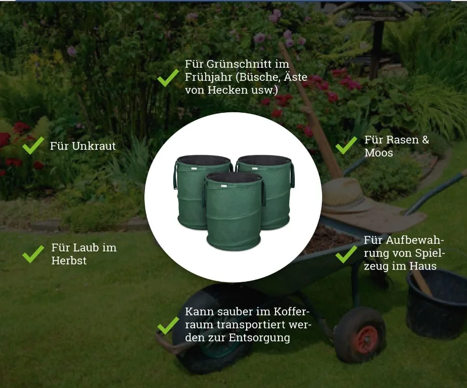 Pop-Up Garden Bag Self-Standing Waste Bags Robust Oxford 600D Polyester Durable Leaf Set With Still Stable Seams