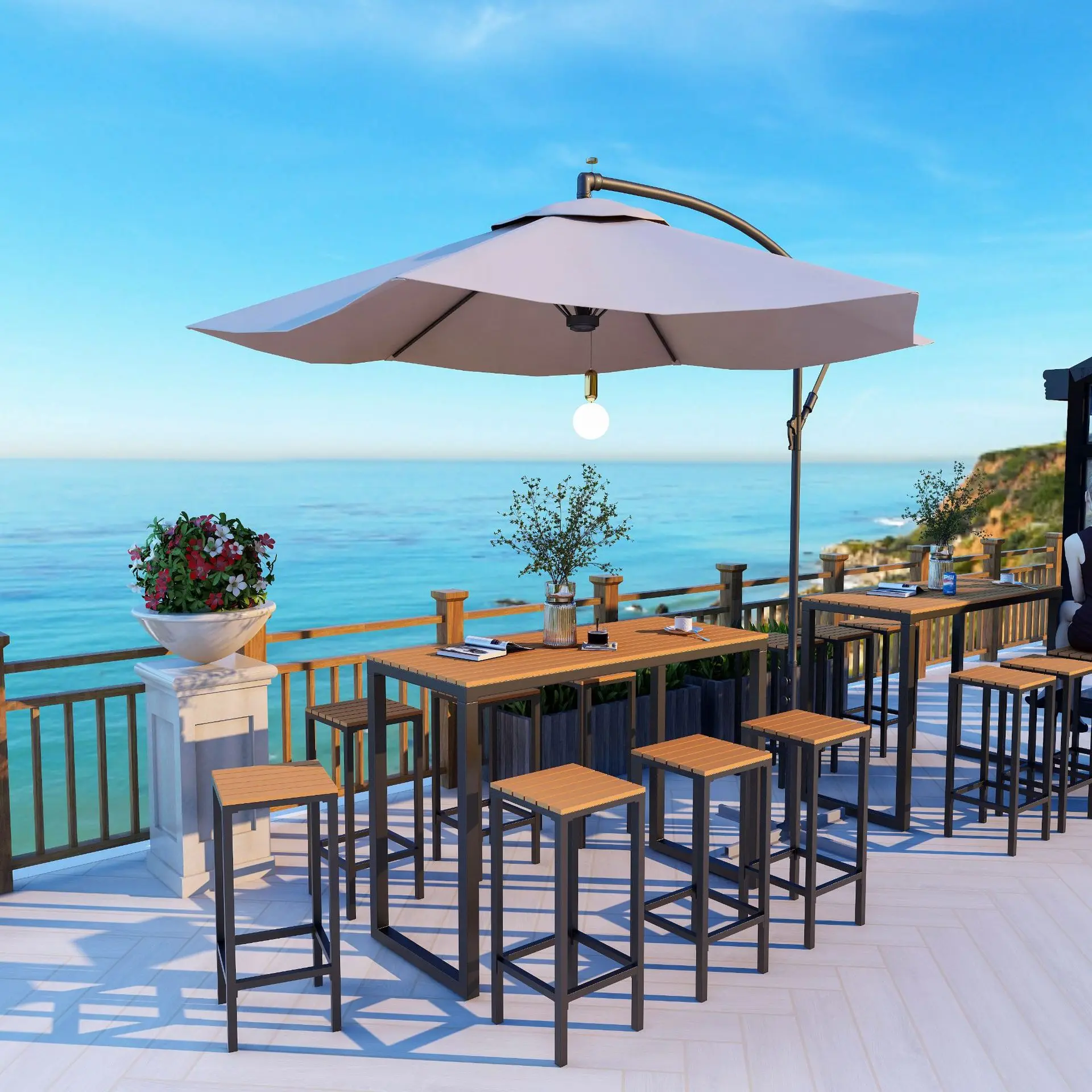 Nordic solid wood bar table and chair combination high table home balcony simple cafe bar table