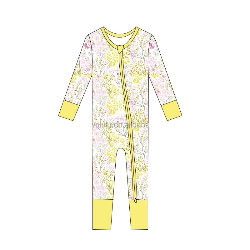 New Style Long Sleeve Jumpsuit 95% Bamboo Viscose And 5% Spandex Printed Romper Two Way Zipper Long Sleeve Jumpsuit 2024