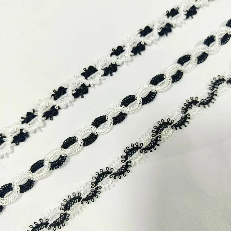 black and white fine polyester embroidery fabric Lolita dress necklace decorative bridal lace fabric