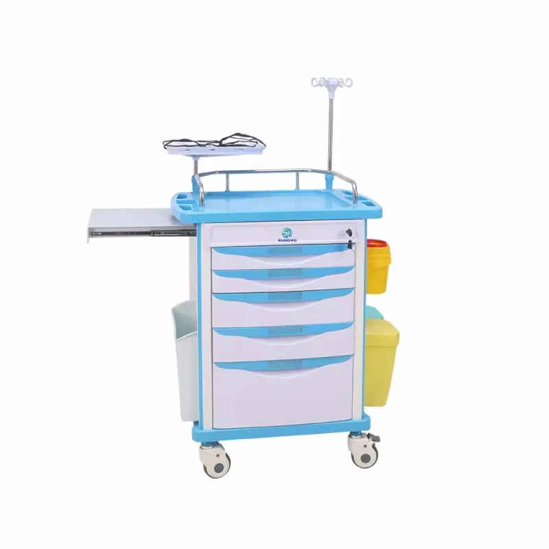 Nursing Emergency steel hospital medical trolley with brake with disposable lock